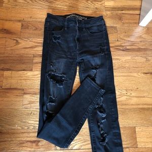 American Eagle Black Distressed High Rise Skinny Jeggings